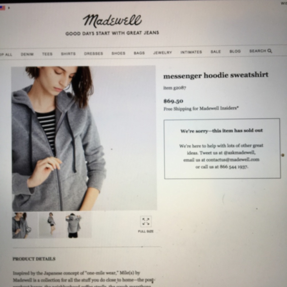 Madewell messenger hoodie M